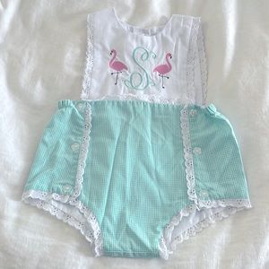 “S” romper with Flamingo 🦩! Size 2T